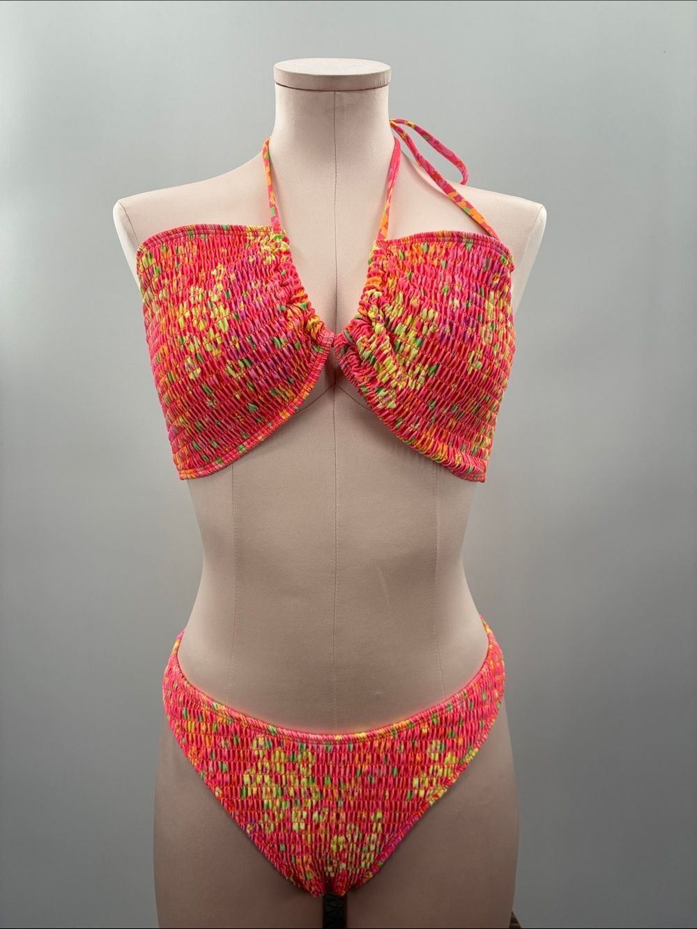3For$20 Neon Orange Pink  Ribbed Bikini set size Large